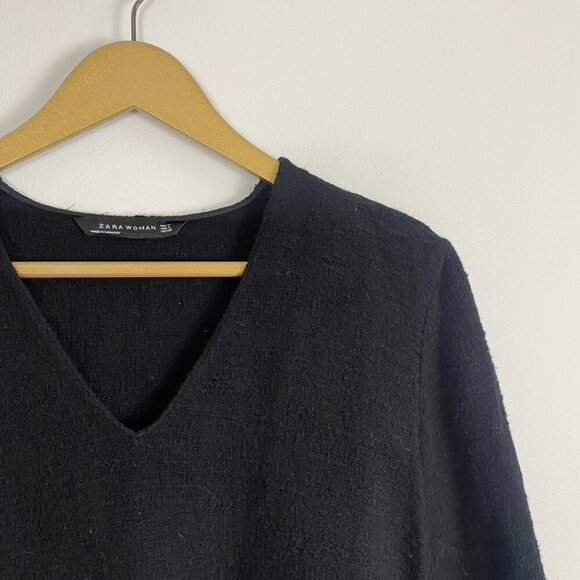 Zara Woman Black Distressed Fringe Bell Sleeve Sweater - Picture 5 of 12